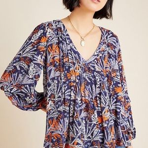 Anthro Maeve print pleated blouse